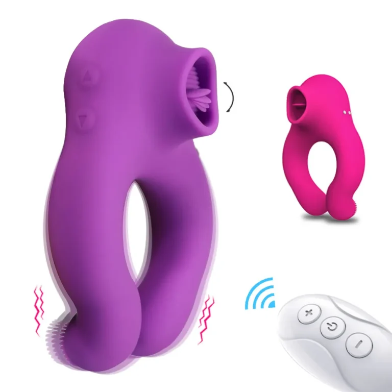 Tongue licking and vibrating cock ring Vibrator with remote control